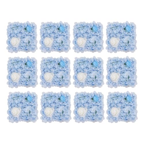 12 Pcs Flower Wall Backdrop,15"x15" 3D Floral Wall Panel,Artificial Silk Flower Wall Background for Wedding Celebrations,Festive Party Backdrops,Home Decor (Blue) - color: Blue