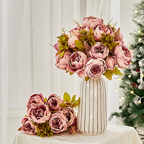Fule 2 Pack Large Artificial Peony Silk Flower Bouquets Arrangement Wedding Centerpieces (Cameo Brown) - color: Cameo Brown X2
