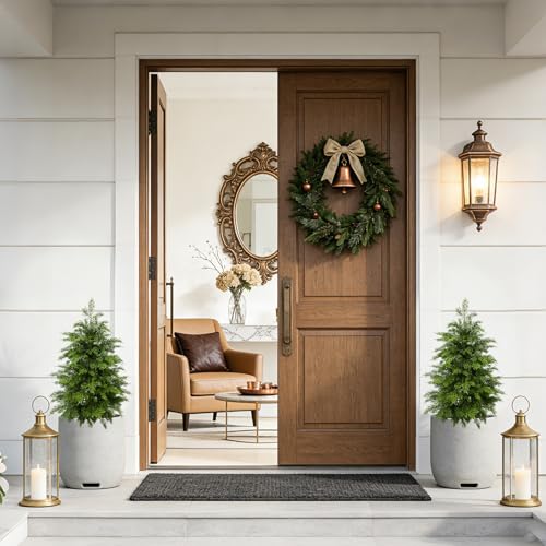 2ft Artificial Cedar Topiary Trees 2 Pack,Real Touch Cedar Tree Faux Plants Potted UV Resistant Evergreen Tree for Outdoor Indoor Door Garden Farmhouse Home Decoration - size: 2ft