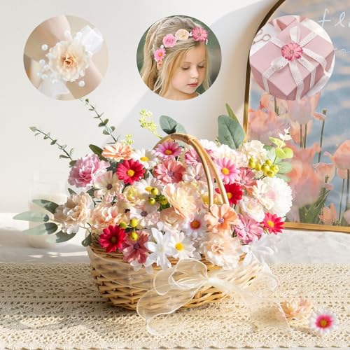 ATTGREAT 310 Pcs Fake Flower Heads Mini Artificial Flower Bulk Silk Flowers for Decoration Small Faux Flower Heads Fabric Daisy Buds Floral for Crafts DIY Wedding Party Baby Shower Home Decor, Pink - color: Pink