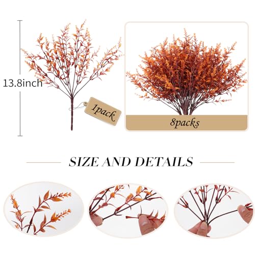 RECUTMS Outdoor Faux Plants Fall Fake Lavender Plants UV Resistant Artificial Greenery Artificial Flowers Indoor 8Pcs Fake Outside Flowers for Balcony Window Garden Thanksgiving Decorations (Brown) - color: Brown, size: 8 Bundles