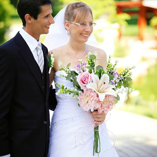 Suncalla Artificial Flowers Bouquet Romantic Fake Flower for Decoration and Wedding, Mix Faux Flowers Spring Decorations for DIY Bouquet Home Floral Arrangement Tables Centerpieces Decor