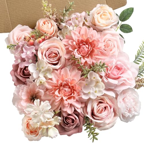 rongflower Artificial Flowers Combo Box Set Silk Flowers Fake Rose for DIY Floral Arrangements Wedding Bouquets Centerpieces Baby Shower Party Home Decorations (Pink) - color: Pink