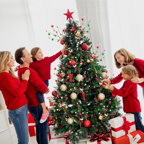 Sggvecsy 6Pcs Artificial Berry Stems 16inch Christmas Tree Picks Red Green White Berry Picks Fake Christmas Berry Branches for Floral Arrangements Christmas Tree Holiday Home Xmas DIY Crafts Decor - color: Green and Red