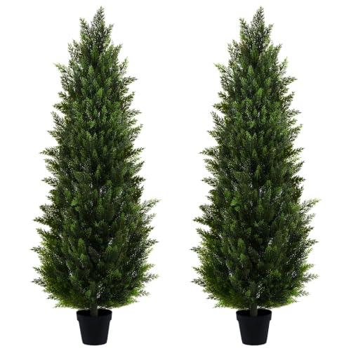 Artificial Topiary Cedar Trees 6FT Tall 2 Set, Outdoor Indoor Faux Pine Shrubs Plants, Realistic Fake Plants Front Porch Decor, Artificial Bushes Cypress for Home Front Door Offices - color: 2*pine Tree 6ft