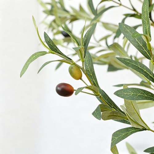 Nafresh Tall Faux Olive Tree，7ft（84in） Realistic Potted Silk Artificial Indoor with Green Leaves and Big Fruits for Home Office Living Room Bedroom Stairs Foyer Decor. - size: 7ft