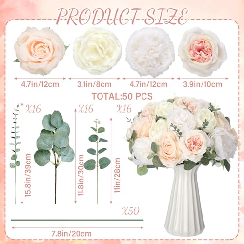 Suncalla 98 Pcs Artificial Flowers Bouquet Assorted Faux Flowers Heads with Stem Eucalyptus Leaves Silk Floral Table Centerpiece for DIY Wedding Party Wreath Home Decor(Champagne Color) - color: Champagne Color