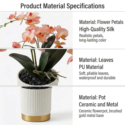 Artificial Orchid Plant with Pot, Realistic Faux Phalaenopsis Orchid with Moss, Lightweight Desktop Decor for Home and Office (Pink Two Branches) - color: Pink Two Branches