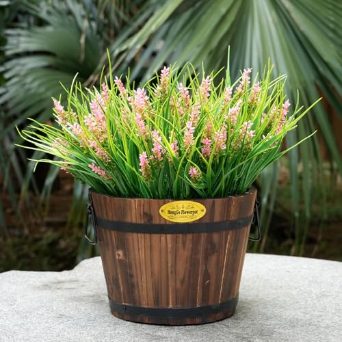20 Bundles Artificial Plants Outdoor, UV Resistant Fake Flowers， Realistic Faux Lavender Shrubs for Porch Garden Window Box Home Decoration (Pink) - color: Pink