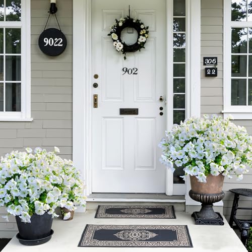 Ouddy Decor 24 Bundles Artificial Flowers for Outdoors Decoration Fake Silk Morning Glory Flowers Faux Eucalyptus Plants UV Resistant for Porch Patio Garden Spring Summer Home Decor, White - color: White