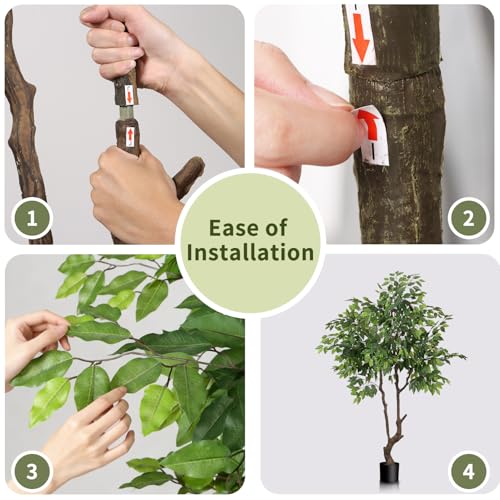 Artificial Ficus Tree 6ft(72in) Faux Floor Potted Tree for Indoor Decor Large Realistic Trees Plants with Silk Leaves and Natural Wood Trunk for Home Living Room,Office Foyer Decor. - color: Ficus Tree, size: 6ft