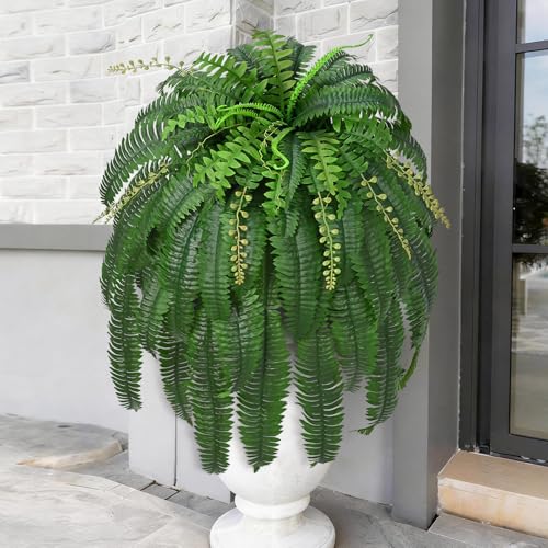 Livole 2 Pcs 67" Fake Ferns Large Artificial Plants Outdoor, Artificial Ferns for Outdoors Large Faux Boston Fern with 57 Branches Realistic UV Resistant for Planter Home Garden Porch Hanging Decor - size: 67"-55 Branches-2 Pcs