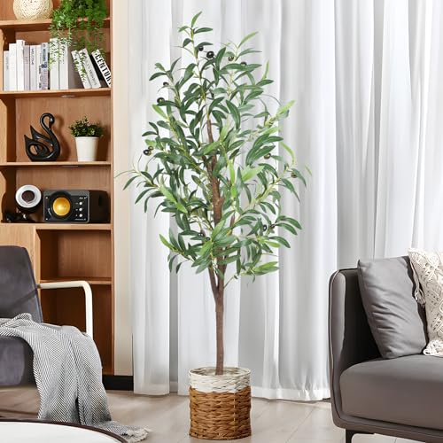 4FT Artificial Olive Tree, Faux Potted Olive Plant with Realistic Trunk, 436 Leaves & 16 Fruits,Fake Olive Tree for Home Office Indoor Outdoor Decor (Set of 2) - color: Green, size: 4ft