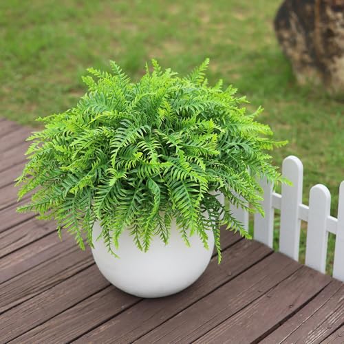 Juxdp 21" Artificial Ferns Plants Topiary - 2 Set for Front Porch Decoration,Fake Boston Fern Potted Plants Faux Greenery Bush UV Resistant for Outdoor Indoor Door Garden Farmhouse Home Decor (Green)