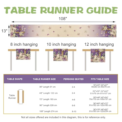 He is Risen Easter Purple Christian Table Runner, Religious Cross Lamb Lily Flower Kitchen Dining Table Decoration, Spring Eucalyptus Leaves Burlap Indoor Outdoor Home Decor Party Supply 13 x108 - color: Easter-he is Risen, size: Table Runner 13''X108''