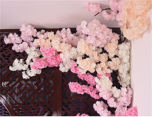 IPOPU Cherry Blossom Branches 43.3in Long Stem Artificial Flowers Cherry Blossom Flowers Pink Silk Flowers Fake Flowers Arrangements for Tall Vase for Wedding Home Bedroom Party Decor (Pink)