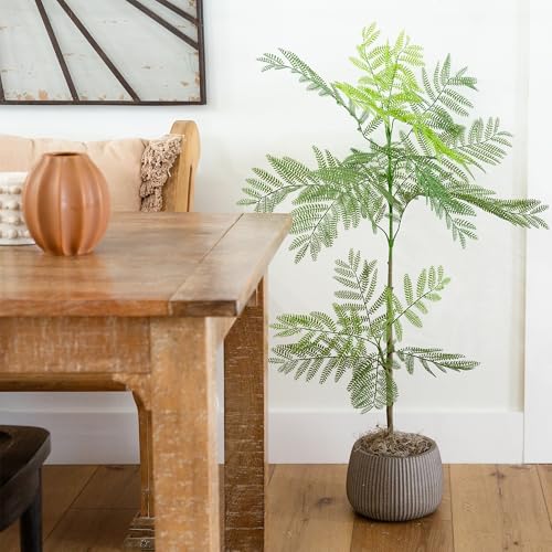 Nearly Natural 3.5-Ft Artificial Jacaranda Tree – Lifelike Green Leaves, Flexible Branches, Includes Nursery Planter
