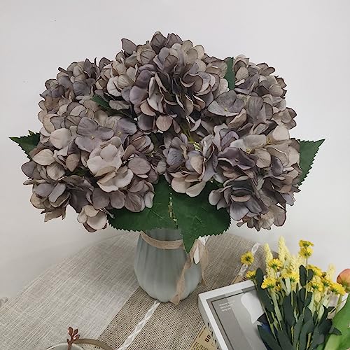 Brown Hydrangea Artificial Flowers,6 Pcs Faux Hydrangea Flowers,Artificial Hydrangeas Flowers with Stems,Fake Hydrangeas,Silk Hydrangeas Flowers with Stems for Home Decor (6, Coffee) - color: Coffee
