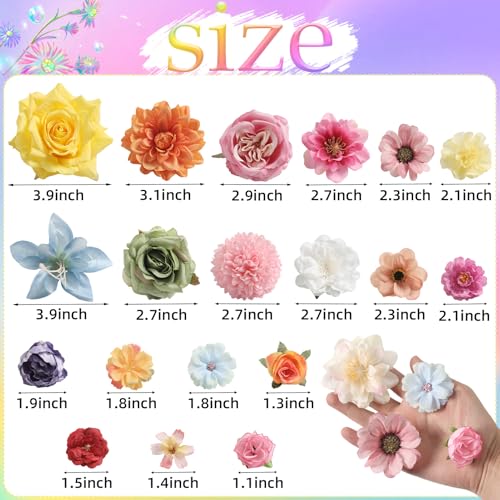 rongflower Fake Flower Heads for Crafts - Multi Silk Artificial Roses, Peonies, Daisies & Mini Floral Heads Bulk (48-Pack) for Wedding Decor, Graduation Cap, Cake Topper, Baby Shower, Home Decoration - color: Multi Color