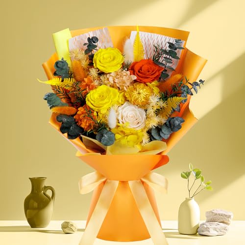 Bonsion Fall Flowers Gifts for Mom, Flower for Delivery, Preserved Roses Bouquets, Birthday Gifts for Women, Mothers Day Flowers for Wife (Orange) - color: Orange