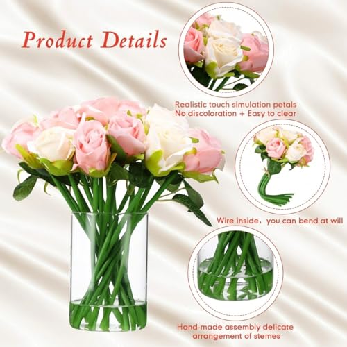 Hoteam 72 Heads Pink Artificial Rose Flowers 6 Bouquet Wedding Decoration Faux Flower Arrangement Bouquet with Stem Bridal Shower Gift Floral Centerpiece for Tables - color: Pink