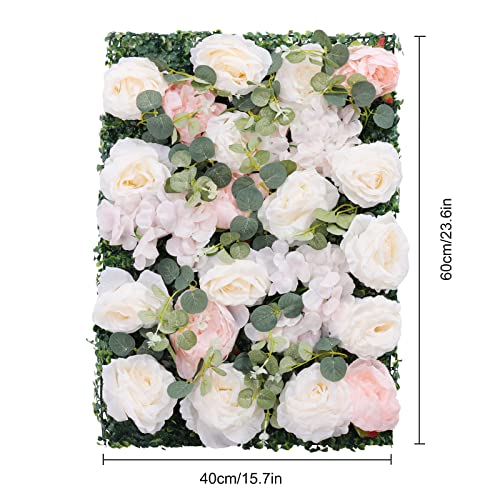 Artificial Flower Wall Panels, Silk Wedding Flower Wall Backdrop Panel, 3D Floral Panel Artificial Floral Wall Mat Flower Screen for Photo Party Wedding Wall Background Decor (6PCS White+Pink) - color: 6pcs White+pink