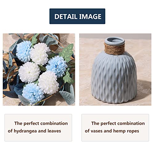 MOOMASS Artificial Flowers with vases, Fake Hydrangea with Eucalyptus Bouquet Combination, Living Room Family Banquet Party Wedding Decoration… - color: Blue