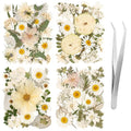100pcs White and Light Yellow Dried Pressed Flowers Bulk, Natural Fall Pressed Dried Flowers with Tweezer for DIY Crafts Resin Mold Candles Cake Bridal Scrapbooking Supplies - size: White Flower