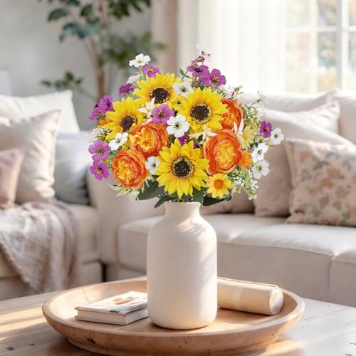 2Pcs 14.17" Cemetery Flowers for Grave Vase Sunflower Artificial Flowers Bouquet Peonies Silk Sunflowers Realistic Flower Arrangements for Cemetery Wedding Table Centerpieces Home Decor - color: Yellow-2