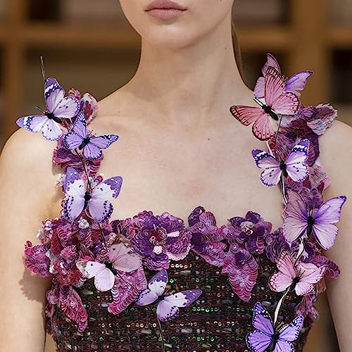 Artificial Butterfly Garland, Fake Butterfly Decorative Vines, DIY 3D Unique Butterfly Hanging Decor for Home Wall Easter Spring Flowers Party Wedding Arch Shopping (Light Purple) - color: Light Purple