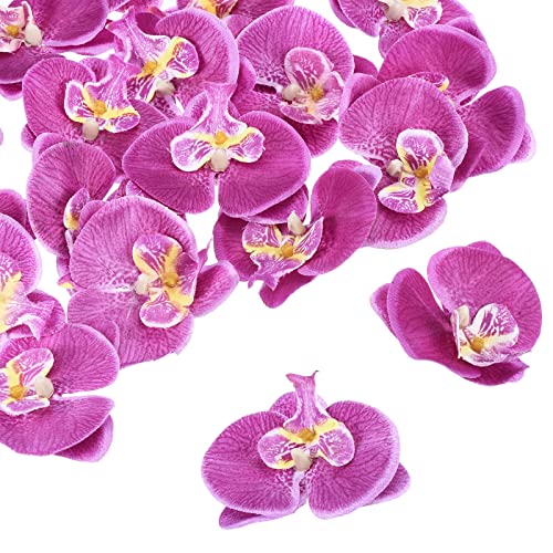 PATIKIL 7cm/2.8" Artificial Orchid Flower Heads, 20 Pack Silk Phalaenopsis Fake Butterfly Orchid Heads for Wedding Floral Bouquet Decor DIY Craft Making, Dark Purple - color: Dark Purple, size: 2.8"
