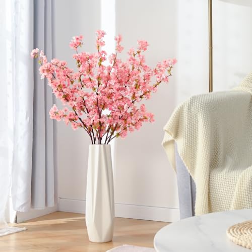 Sunm Boutique Silk Cherry Blossom Branches, Artificial Cherry Blossom Tree Stems Faux Cherry Flowers Vase Arrangements for Wedding Home Decor, Pink Cherry Blossom, Set of 3 - color: Pink, size: Pack of 3
