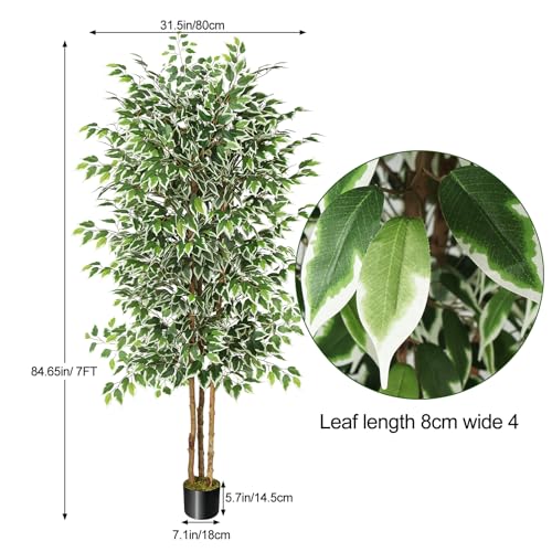 GTIDEA 7ft Large Ficus Artificial Tree with Natural Trunk, 84" Tall Faux Tree for Home Decor Indoor, Lifelike Silk Tree Fake Plants for Living Room Covered Porch Office Corner Decor (NO VASE INCLUDED) - color: 7ft Ficus Tree (No Vase)