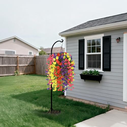 Homsunny Artificial Fake Hanging Flowers Plants Baskets for Outdoor Spring Decoration, Faux Morning Glory Silk Flower for Outside Realise UV Resistant Patio Yard Porch Balcony Home Decor (Mixed 1) - color: Mixed 1