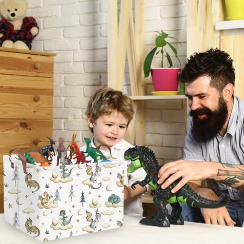 Rectangular Dinosaur Baskets,Watercolor cute dragon fairy tale kids nursery basket,Cloud moon star dragon egg laundry basket for kid,Toys Box,Dinosaur Room Decor(Cute dinosaur) - color: Cute dinosaur
