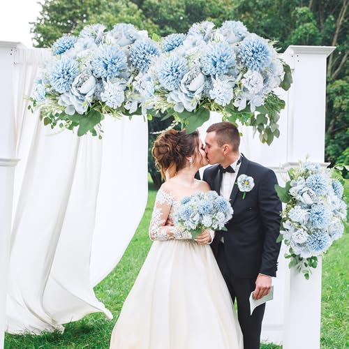 12 Bundles Artificial Peonies Bulk, Silk Fake Flowers Bouquet for Table Centerpieces Wedding Party, Spring Faux Floral for Home Decoration Indoor & Outdoor, Blue - color: Light Blue Peony