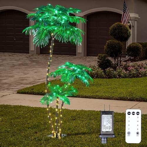 Lighted Palm Tree 6FT 3FT 2FT Artificial Palm Decor for Outdoor 203 LED Light up Fake Tree for Indoor Outside Patio Hawaiian Tiki Bar Decoration - size: 5ft 10in