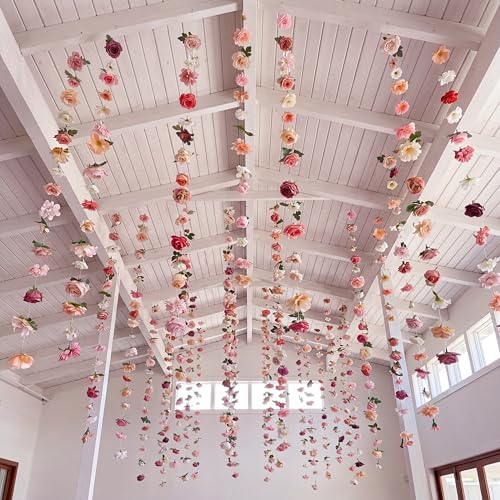 Suncalla 12 Pcs 70.8 ft Wildflower Garland Pre Strung Artificial Hanging Flower Vine Backdrop Decor from Ceiling Floating Silk Floral Garland for Garden Wedding Bridal Shower(Blossom,Multicolor) - color: Multi Color, style: Blossom
