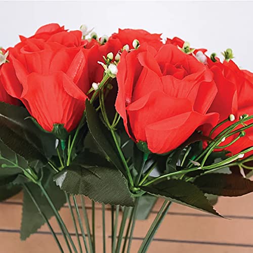 16" Artificial Silk Red Rose Bush with Gyp & Foliage 24 Flower Heads- Wedding Grave Home Decoration (1, Red) - color: Red