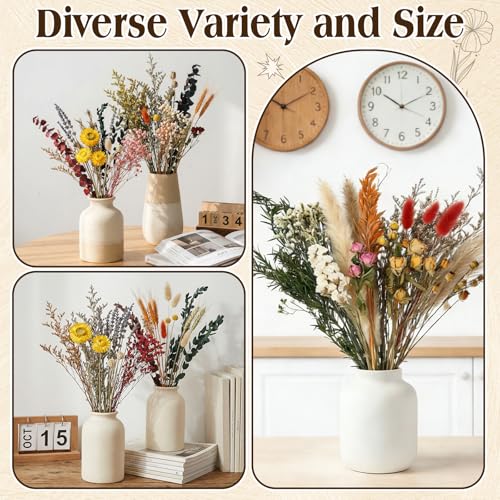 6 Bunches Large Size Dried Flower Bouquet 15 -17 Inch Natural Various Dried Flower Combinations with Wildflowers Dry Rose Lavender Forget Me Not Babys Breath for Vase Boho Wedding Farmhour Home Decor
