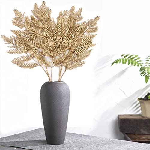 CATTREE Gold Ferns Artificial Plants Large Tall 30" 2 Pack Christmas Decorations, Fake Golden Boston Leaves Plastic Fern Palm Bushes Faux Shrubs Simulated Leaf for Party Wedding DIY Décor - color: (Tall) Golden Fern Leaves - 2 Pcs