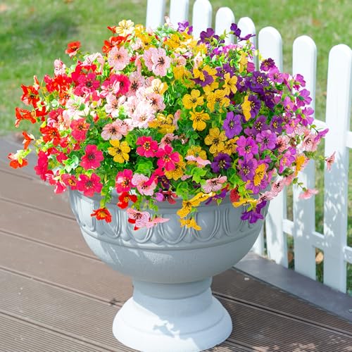 florisso Artificial Flowers for Outdoors Daisy 12 Bundles for Home Decoration, Faux Flower Fake Plants Outside Decoration with Eucalyptus UV Resistant for Planter Porch Patio Yard Garden Colorful - color: 6 Multicolor