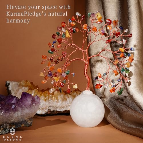 7 Chakra Crystal Tree of Life Birthday Gifts for Women, Handmade Home Decor, Office, Room Decoration, Reiki Healing Crystal Chakra Tree for Money, Positivity, Good Luck Gifts for Her, Mom & Dad - color: Ball Base Clear Quartz Crystal Tree