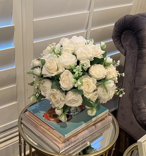 Artificial Peonies Silk Flowers, White Faux Peony Bouquet 2 Bundles Florals Arrangements Decor for Farmhouse Home Boho Wedding Table Centerpiece, Fake Plastic Flowers Bulk for Vase Decoration (White) - color: White, size: 2PCS