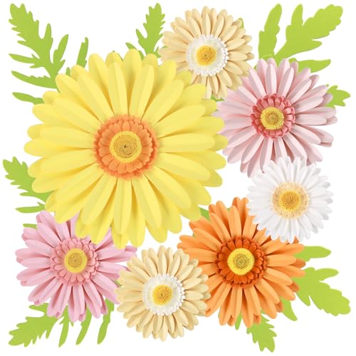 SUNBEAUTY Paper Flowers Decorations for Wall 3D Giant Daisy Artificial Flowers Bulletin Board Decoration Floral Paper Flowers Hanging for Spring Classroom Office Decor Wedding Baby Shower Garden Party - color: Daisy Paper Flowers