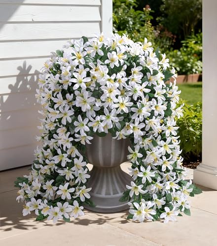 Ivydale Artificial Lily Flowers for Outdoors Fake Hanging Flower Vines for Outside Decoration, UV Resistant 2PCS Faux Plants for Patio Porch Balcony Garden Yard, White - color: White