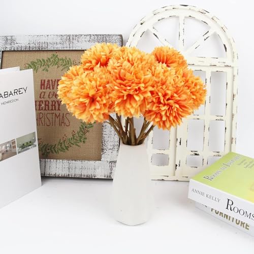 Tinsow Artificial Flowers Faux Ball Chrysanthemum Bouquet Flowers Bridal Wedding Bouquet for Home Garden Party Wedding Decoration (12, Black, Red, Orange) - color: Black, Red, Orange
