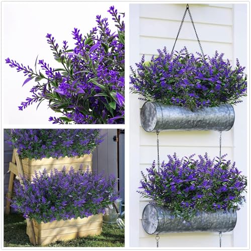 CATTREE Artificial Plants, Plastic Lavender Flowers Fake Plant Simulation Greenery Faux Shrubs Leaves Bushes for Outdoor Indoor Home Garden Office Yard Wedding Decoration Planting Filler Purple 8 Pack - color: Lavender Flowers - Purple 8 Pcs
