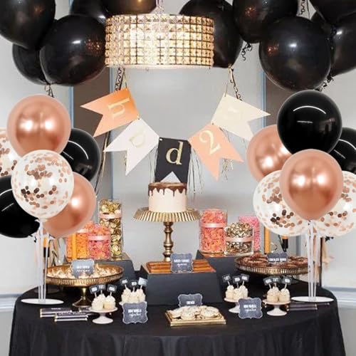 TONIFUL 4 Set Rose Gold and BlackBalloon Centerpieces for Table,Balloon Stand Kit for Bridal Shower,Class of 2026 Graduation,Wedding,Hot Girl Party Decoration,Retirement,Birthday Decorations for Women - color: Black Rose