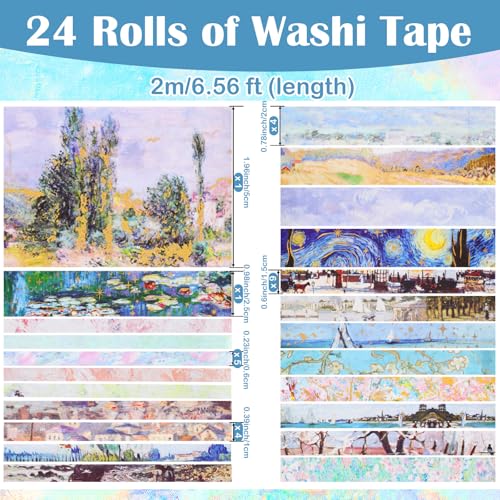 24 Rolls Landscape Washi Tape Set in Oil Painting Style Van Gogh Masking Tapes, Watercolor Scenery Decorative Tapes for DIY Art Crafts Scrapbook Journals Planners Gift Wrapping - color: W